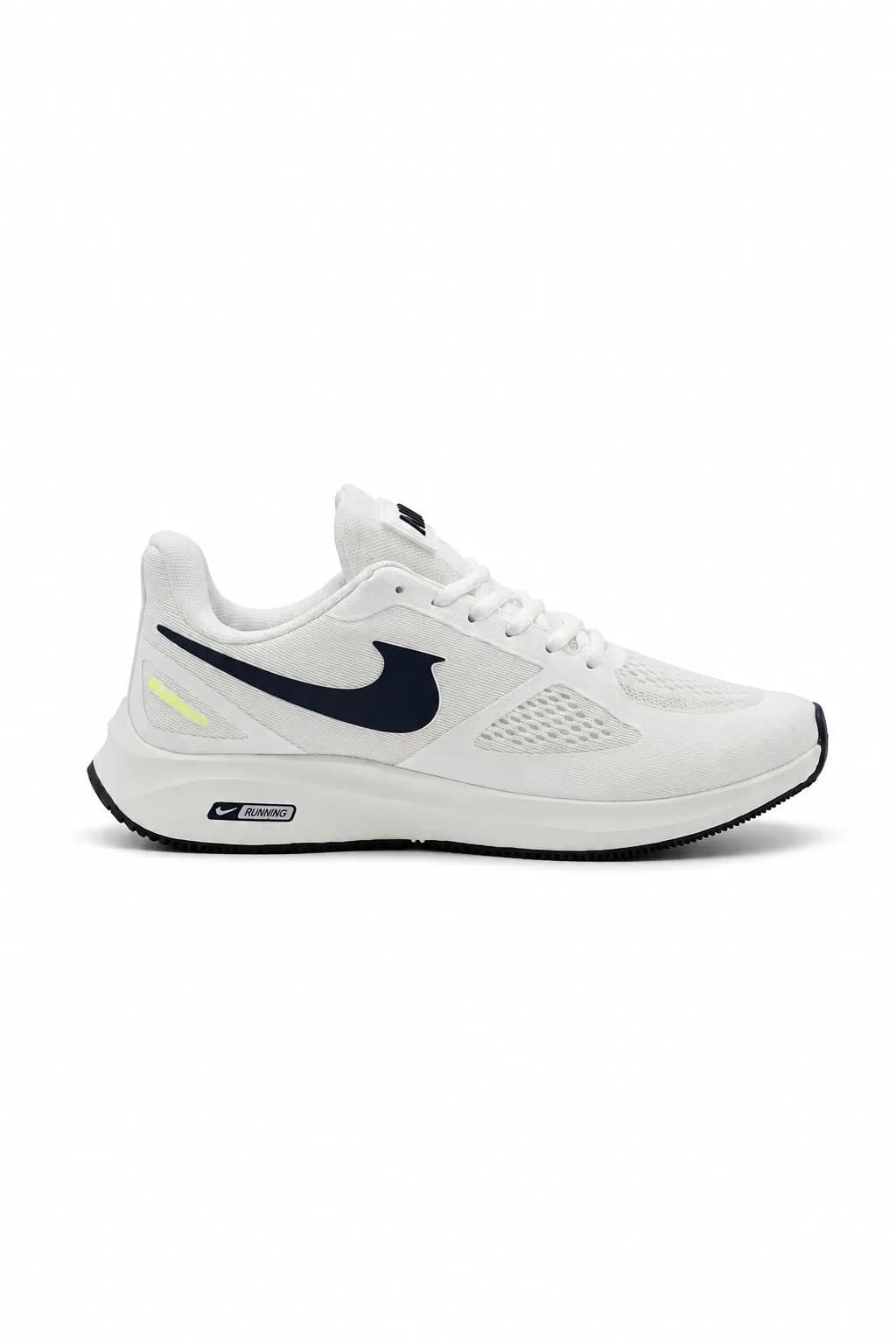 White & Navy Lace-Up Running Shoe