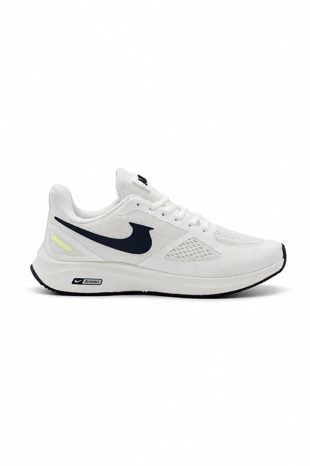 White & Navy Lace-Up Running Shoe