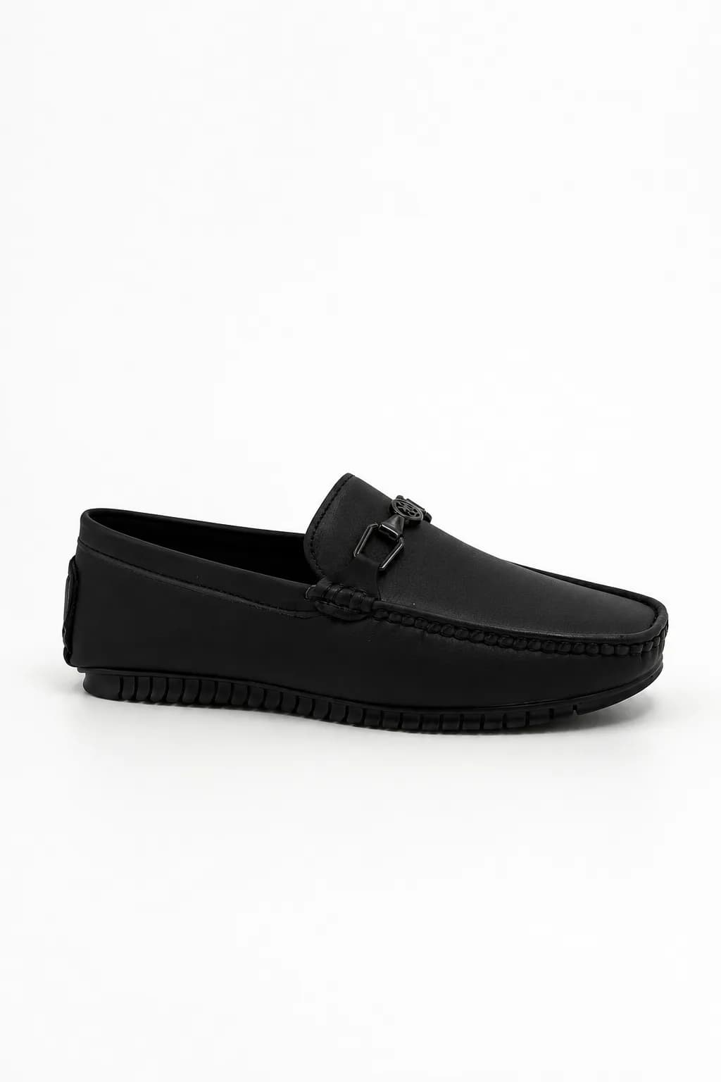 Black Ornamented Moc-Toe Loafer
