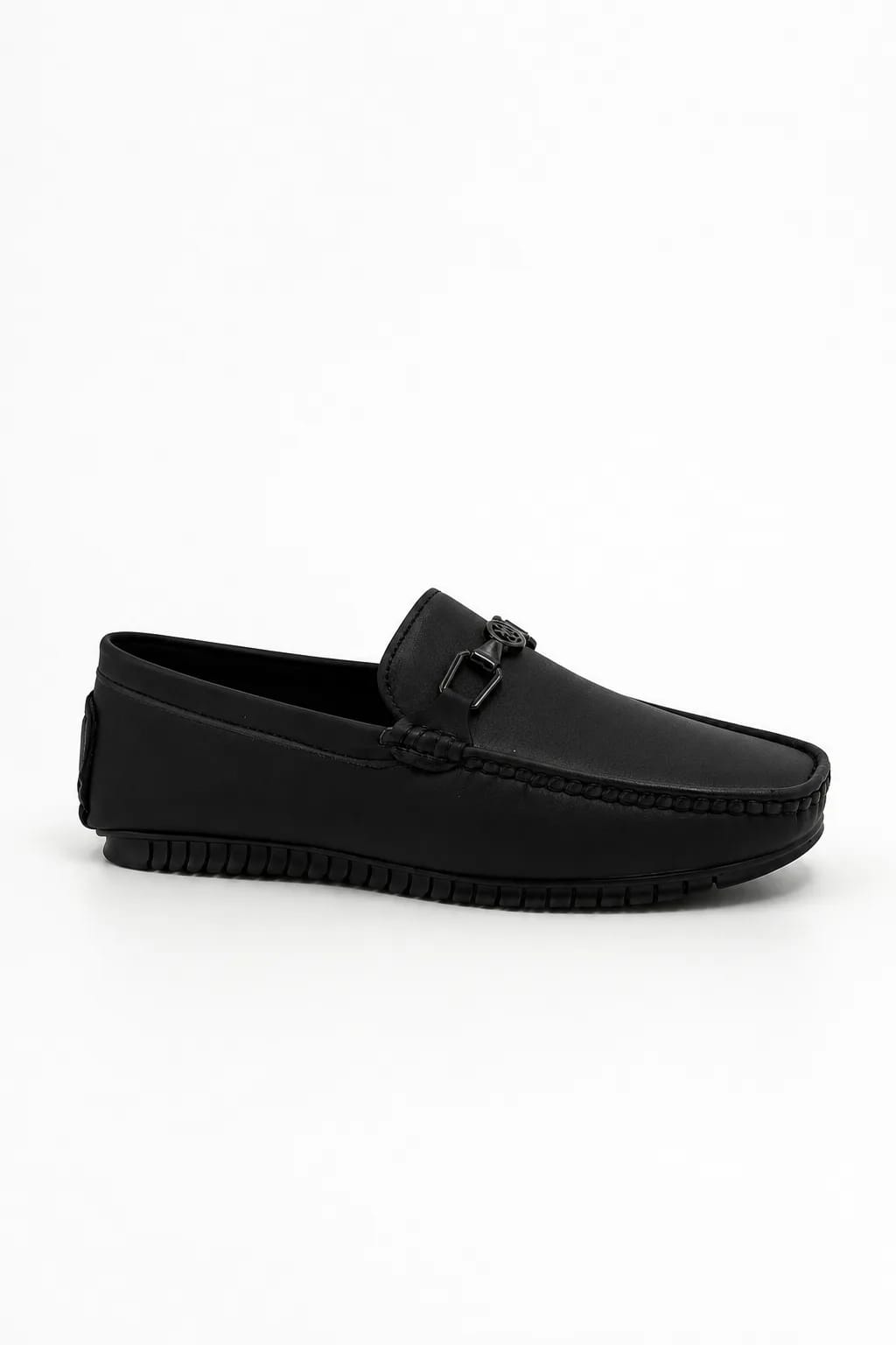Black Ornamented Moc-Toe Loafer