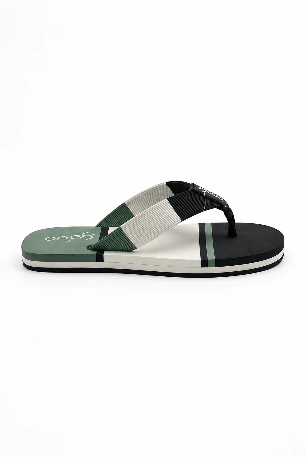 Green, Black and White Color-Block Toe-Post Sandal