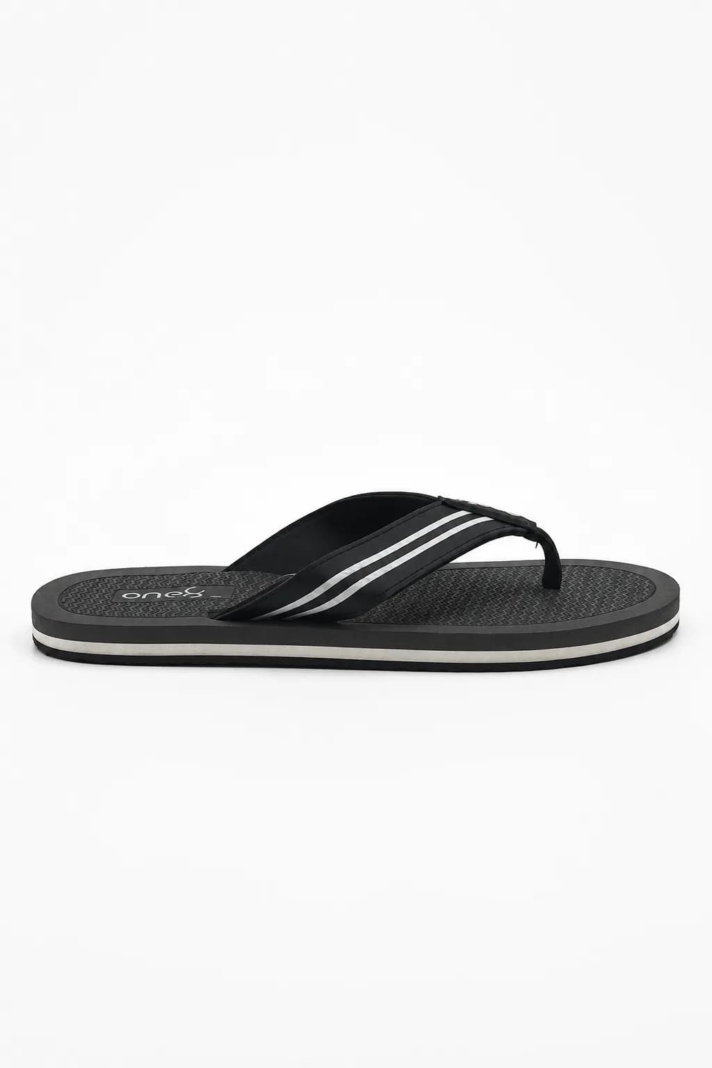 One8 Black Striped Toe-Post Flip-Flop
