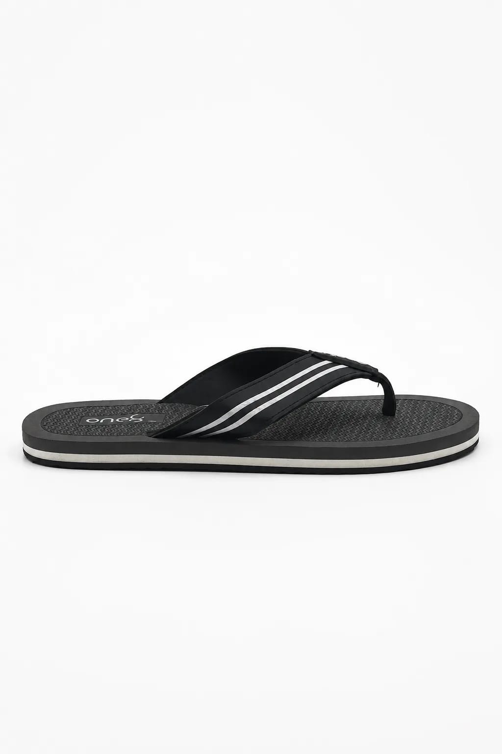 One8 Black Striped Toe-Post Flip-Flop