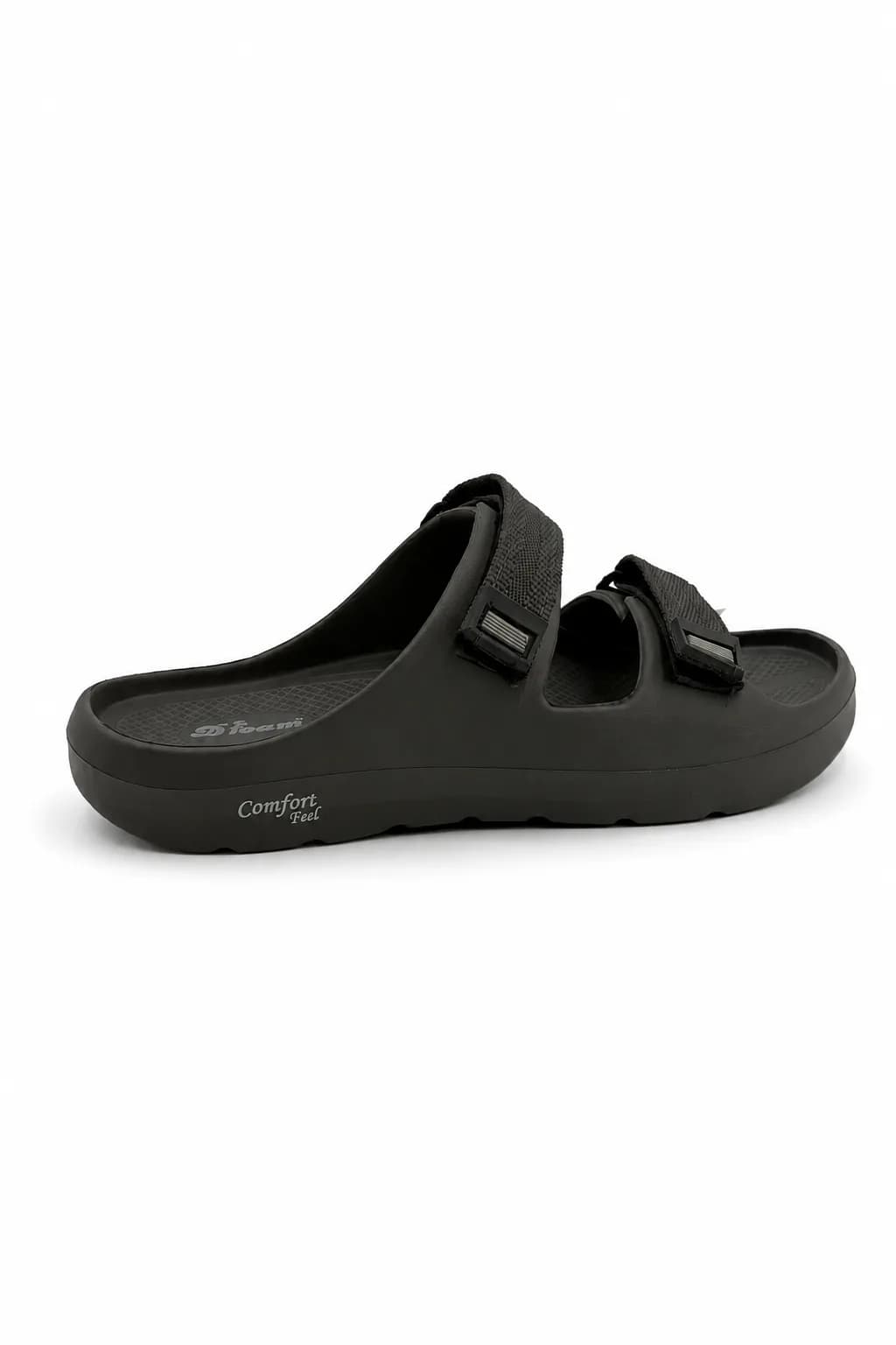Comfort Feel Double-Strap Black Slide Sandal