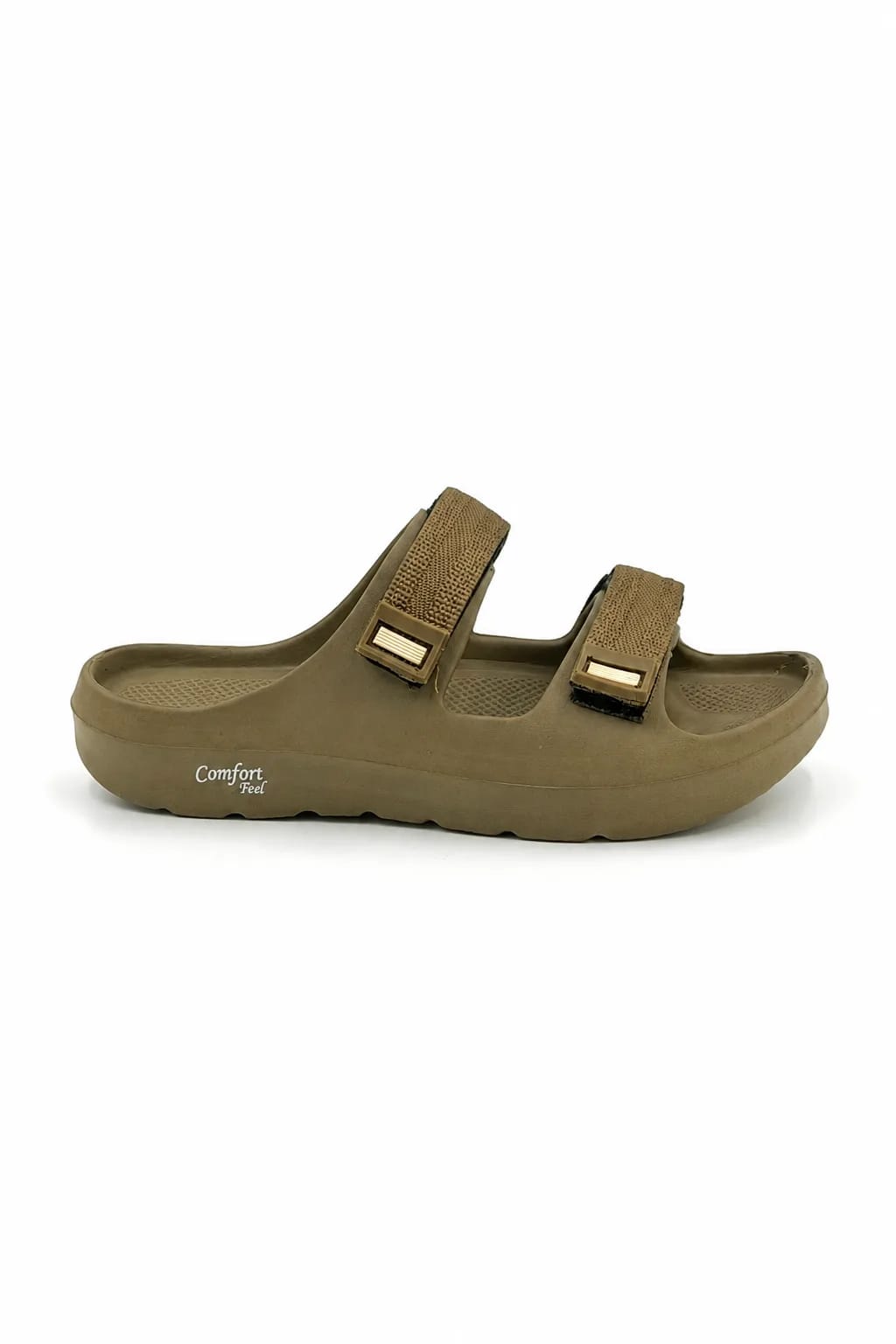 Comfort Feel Tan Double-Strap Slide Sandal