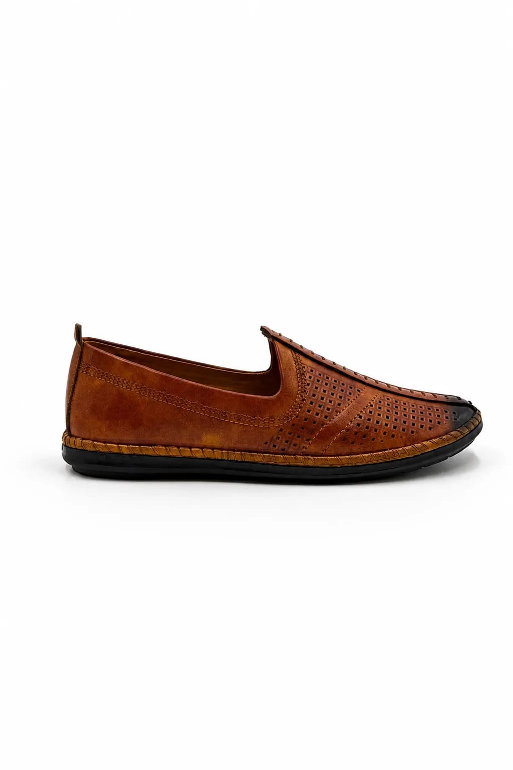 Cognac Brown Perforated Slip-On Casual Shoe