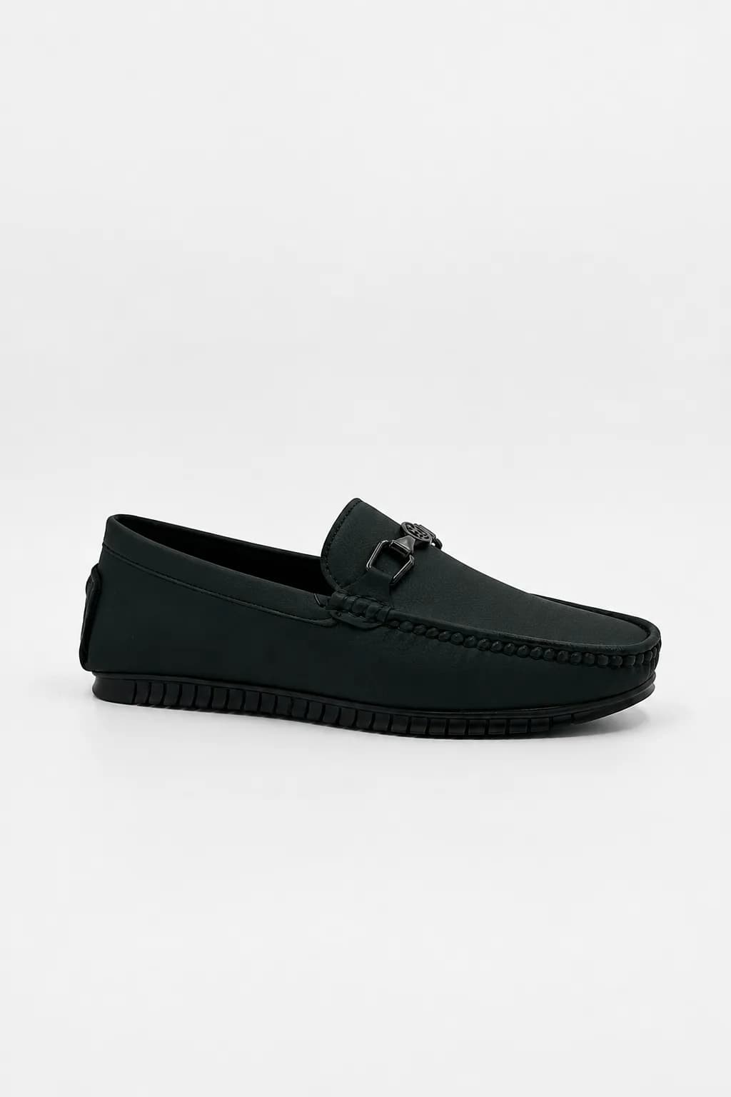 Near-Black Buckle Moc-Toe Slip-On Loafer