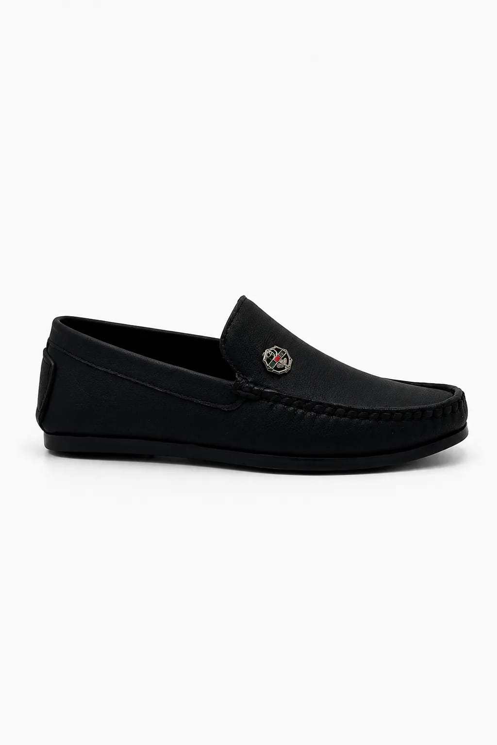 Black Emblem Moc-Toe Slip-On Loafer