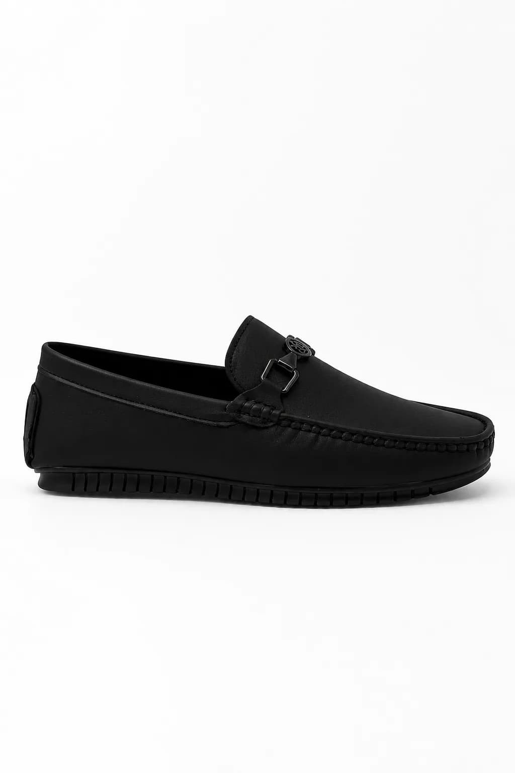 Black Buckle Moc-Toe Slip-On Loafer