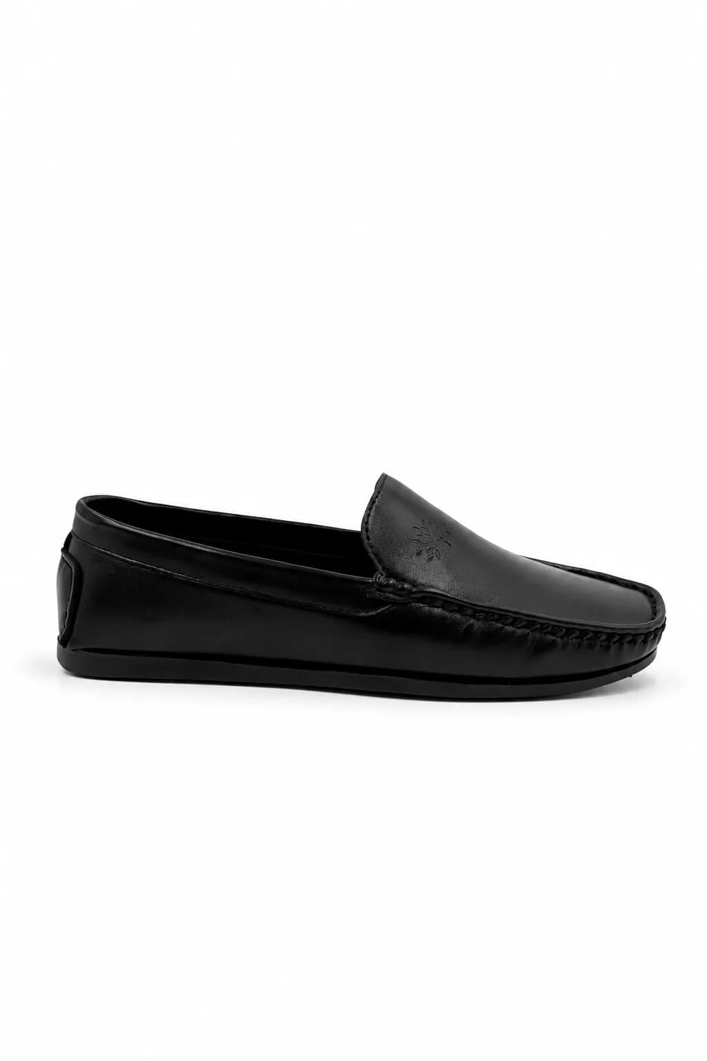 Black Embossed Moc-Toe Slip-On Loafer