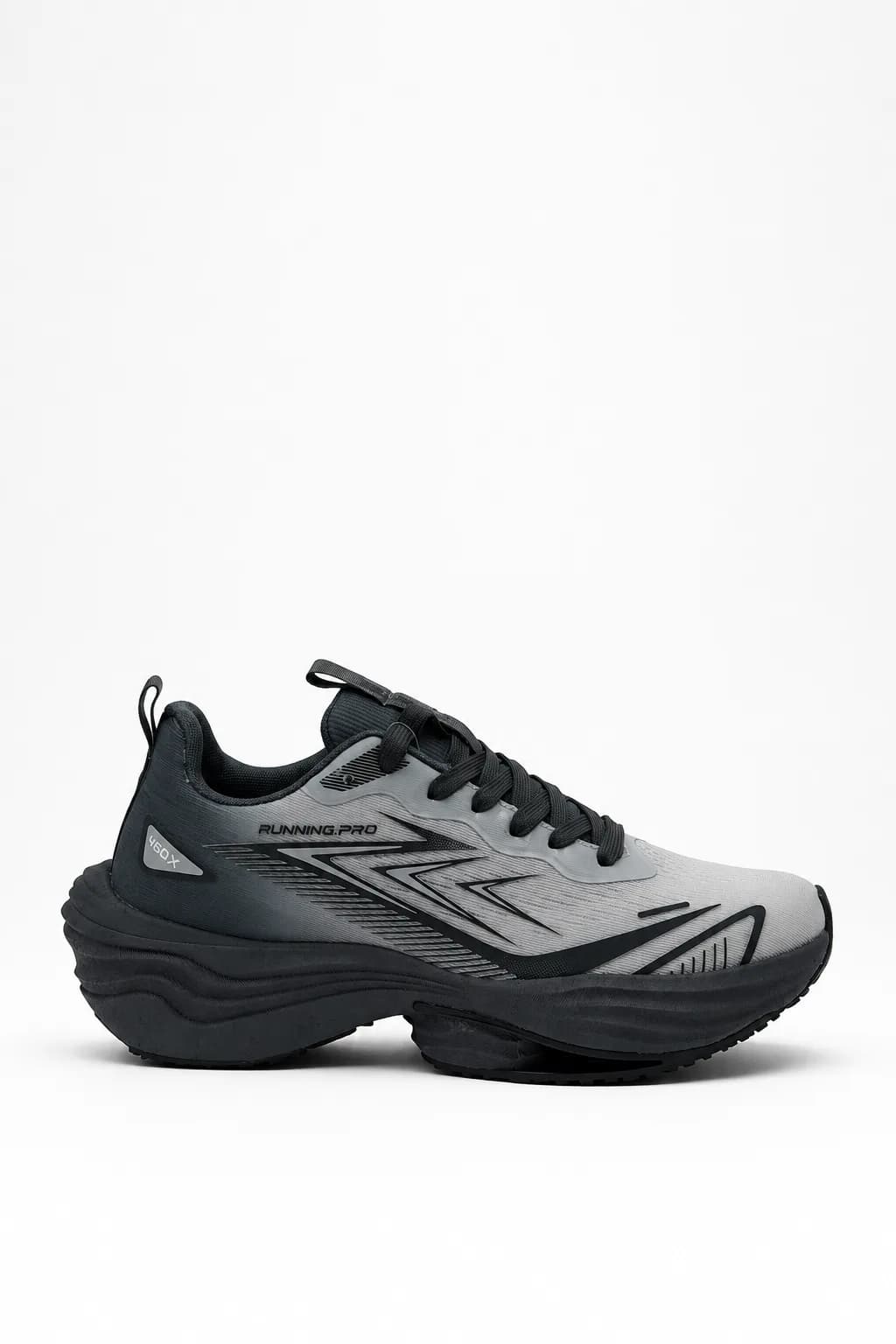 Grey & Black Sculpted-Sole Running Shoe