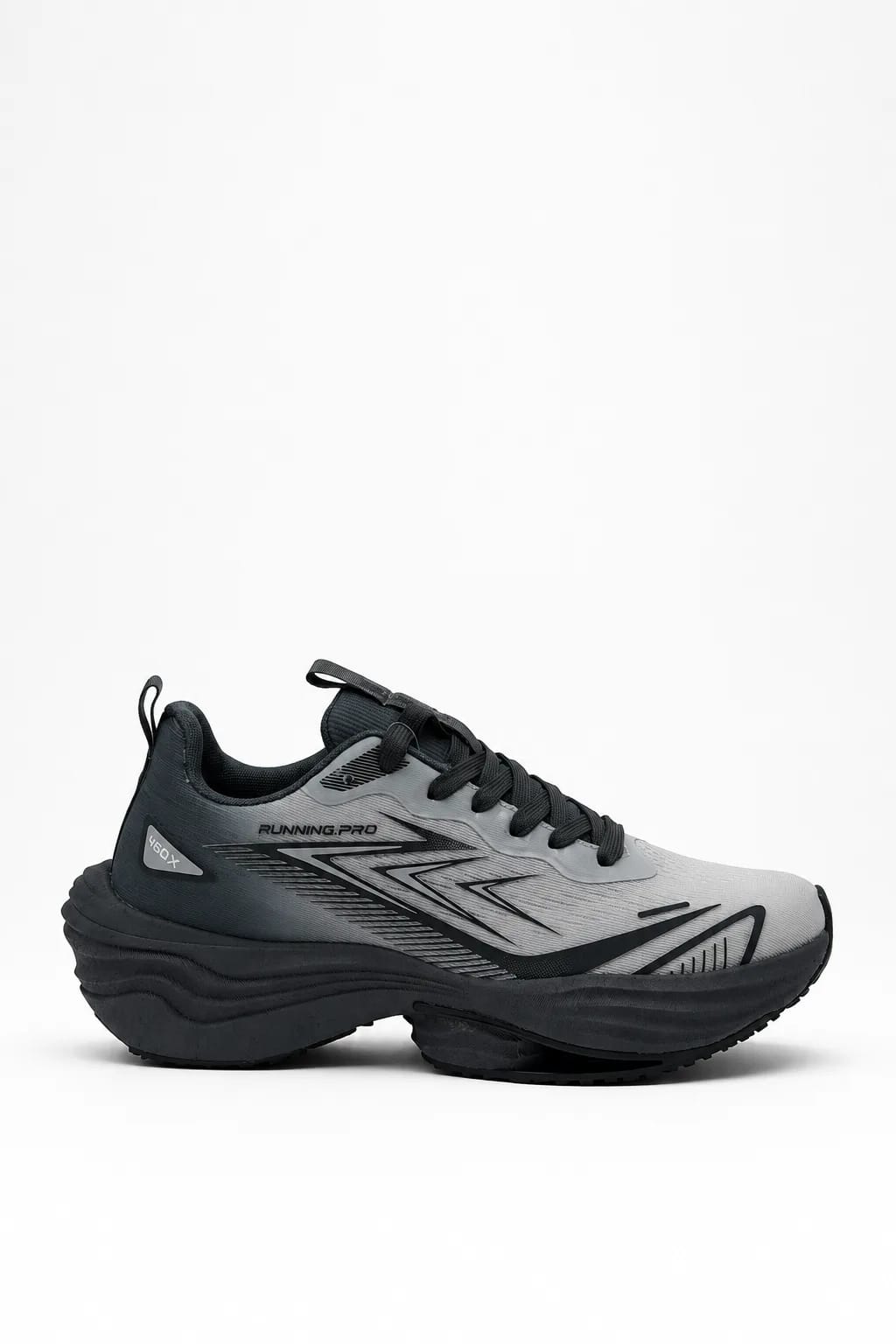 Grey & Black Sculpted-Sole Running Shoe