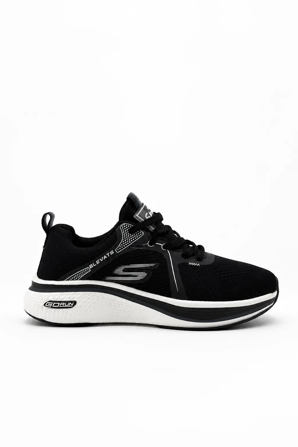 Black Reflective-Detail Lace-Up Running Shoe