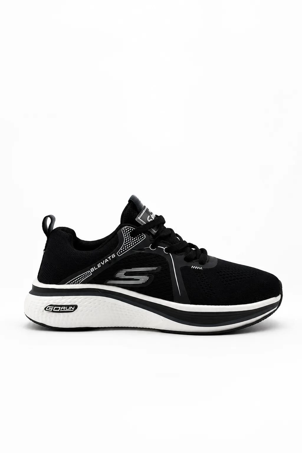 Black Reflective-Detail Lace-Up Running Shoe