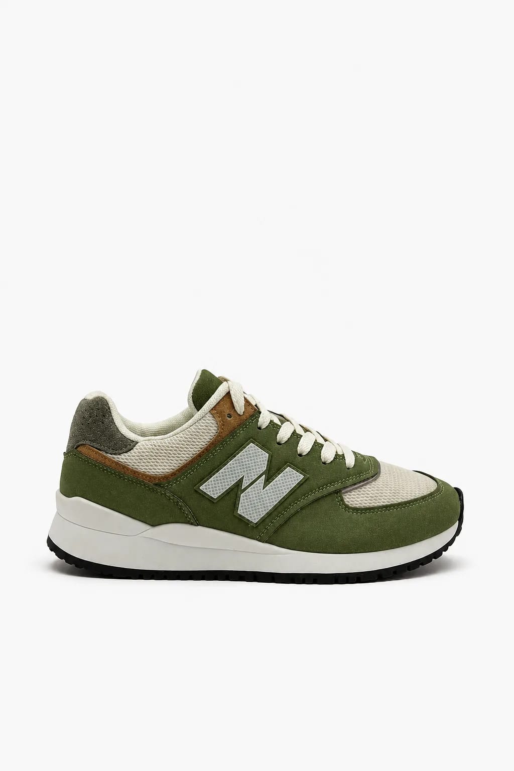 Olive Green Contrast-Panel Low-Top Sneaker