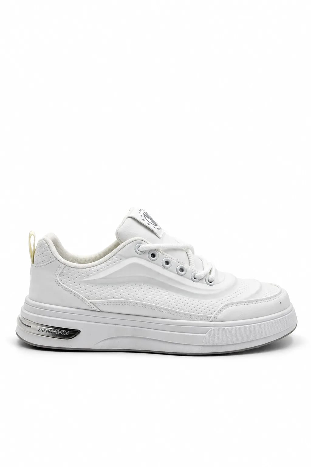 White Perforated Platform Low-Top Sneaker