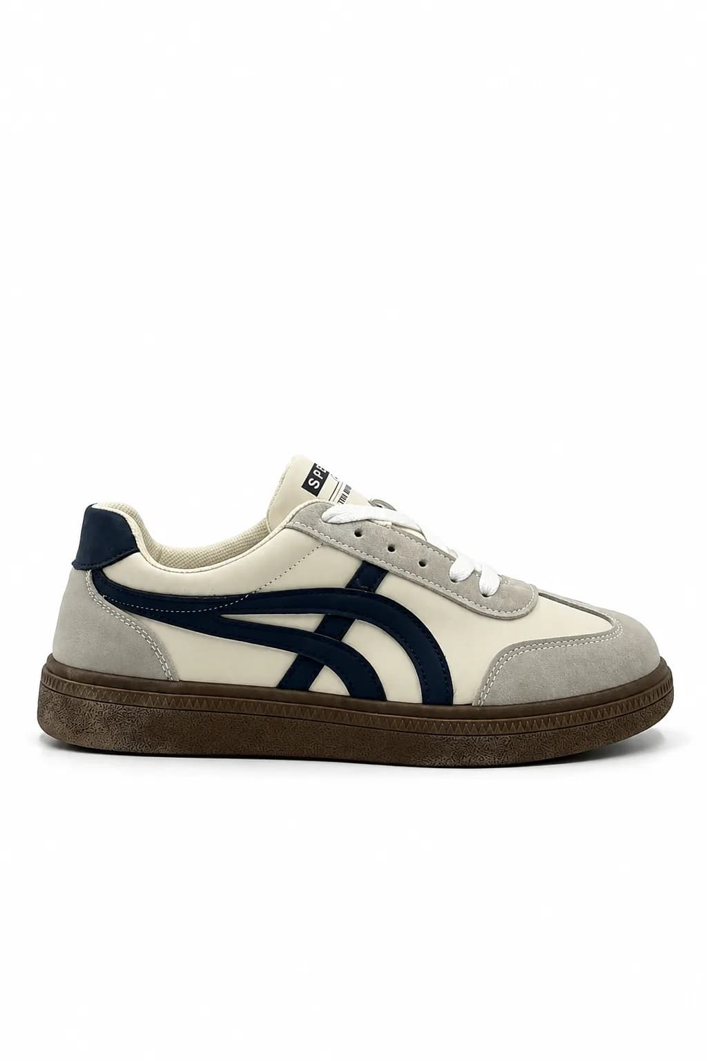 Cream Navy-Stripe Gum-Sole Sneaker