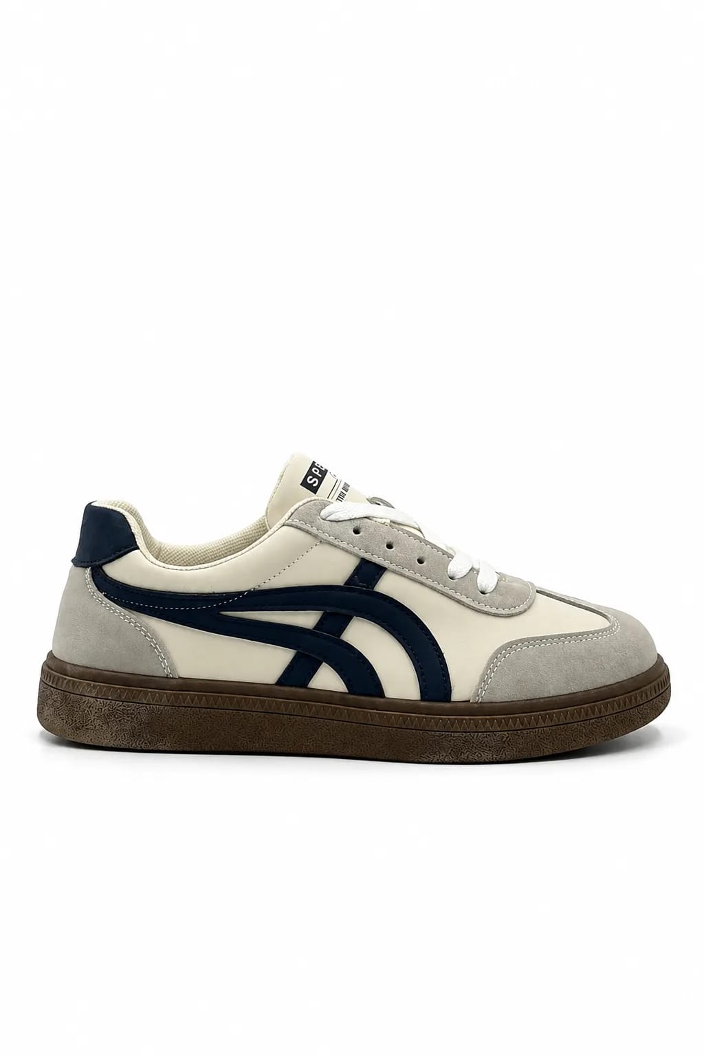 Cream Navy-Stripe Gum-Sole Sneaker