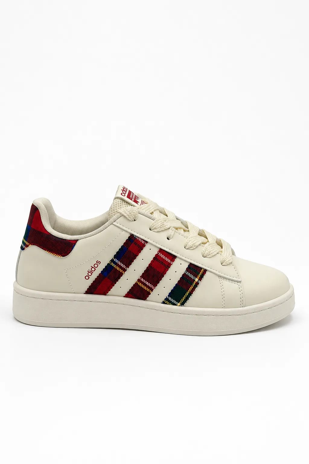 Cream Plaid-Accent Low-Top Sneaker